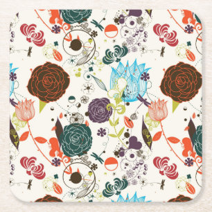 Retro blommönster 2 underlägg papper kvadrat