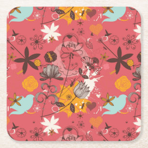 Retro blommönster 7 underlägg papper kvadrat
