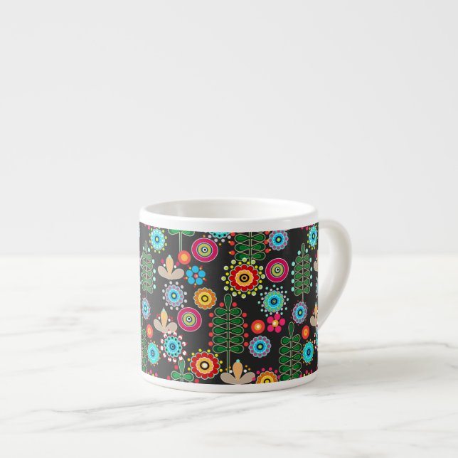 Retro, blommönster espressomugg (Framsida höger)