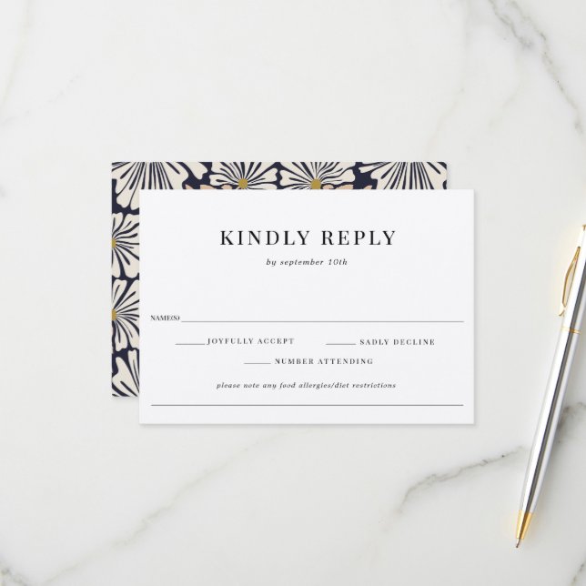 Retro Blommönster Food Allergy Bröllop OSA Kort (Fram/Back In Situ)