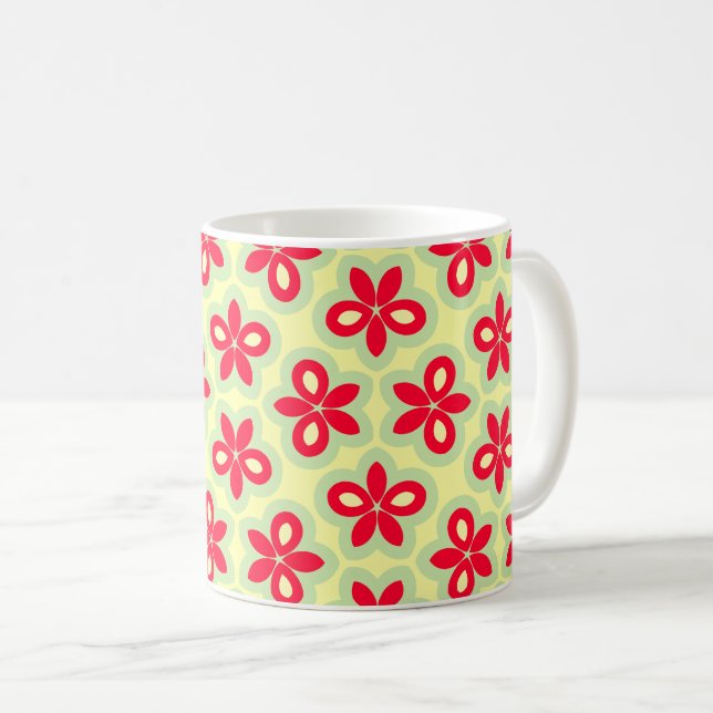Retro-Blommönster i Grönten Red, Cream och Mint Kaffemugg (Framsida höger)