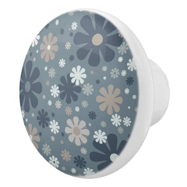 Retro-Blommönster i stålblått Knopp (Höger)