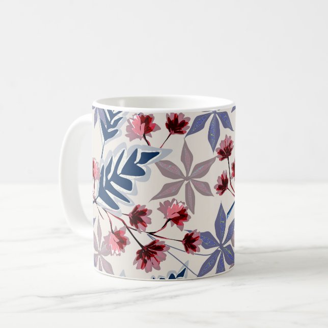 Retro-blommönster med rosa, blomkål kaffemugg (Framsida vänster)
