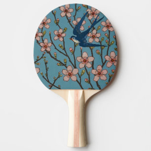 Retro Blommönster med Svalar i Blått av Walter Cra Pingisracket