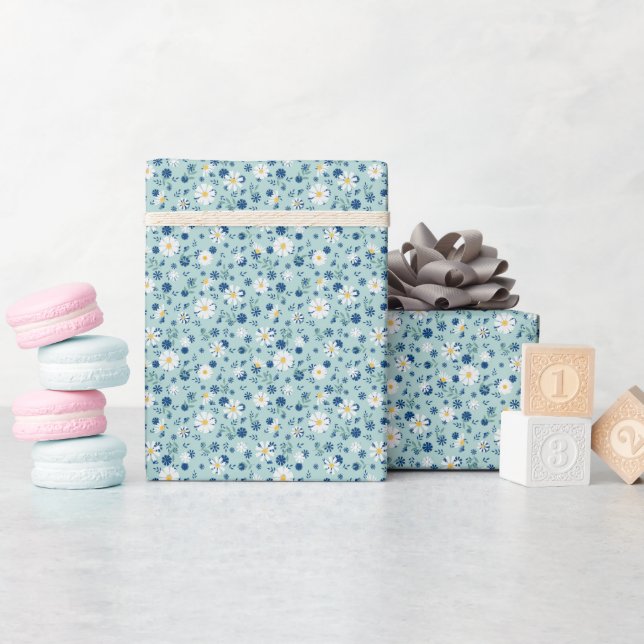 Retro blommönster med tusenskönor. presentpapper (Baby Shower)