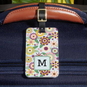 Retro Blommönster Monogram första resggningstagg Bagagebricka
