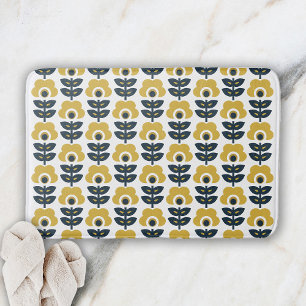 Retro Blommönster Navy och Mustard Gult Badrumsmatta