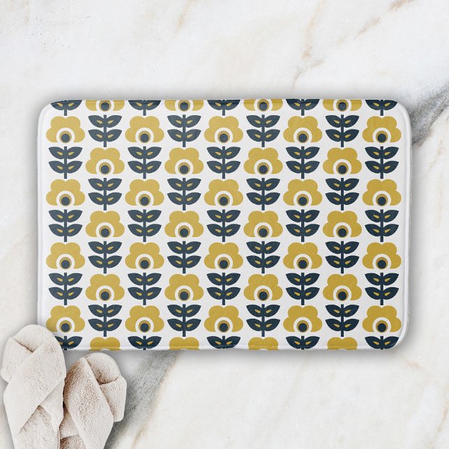 Retro blommönster Navy och Senapsgul Badrumsmatta (Skapare uppladdad)