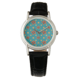 Retro blommönster och prickar på turkos armbandsur