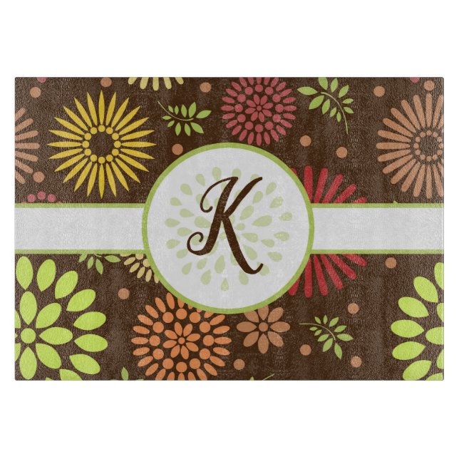 Retro blommönster på brunt Monogrammed (Framsidan)