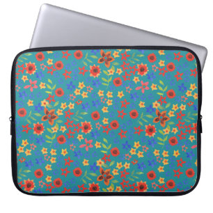 Retro blommönster på tealblå fodral för bärbar dat