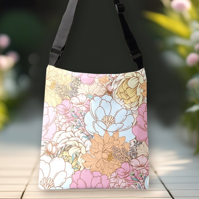 Retro-Blommönstret Pastel Vår Colorful Axelväska (Retro Floral Pattern Pastel Spring Colorful Crossbody Bag)