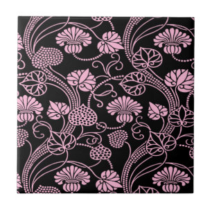 Retro-Blommönstrets Rosa på svart Kakelplatta