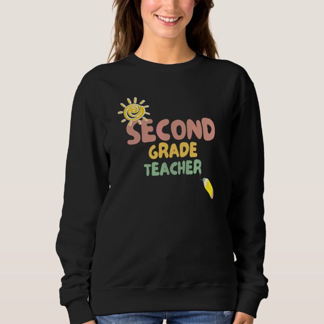 Retro blommor andra 2:a klass lärare idé t shirt (Framsida)