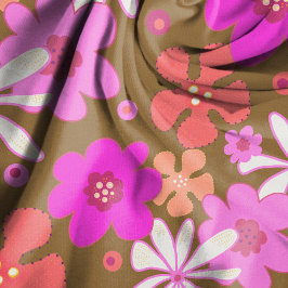 Retro blommor Art Mönster Rosa Brun Tyg
