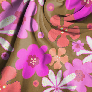 Retro blommor Art Mönster Rosa Brun Tyg