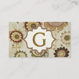 Retro-blommor beige brun blommönster monogram visitkort