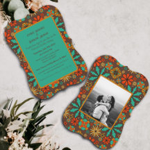 Retro blommor Brun Teal Röd blom- groovy 60-tal