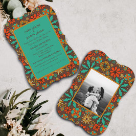 Retro blommor Brun Teal Röd blom- groovy 60-tal