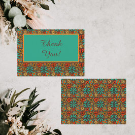 Retro blommor Brun Teal Röd blom- groovy 60-tal  Tack Kort