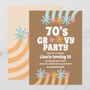 Retro blommor Groovy tonårsfödelsedag Inbjudningar