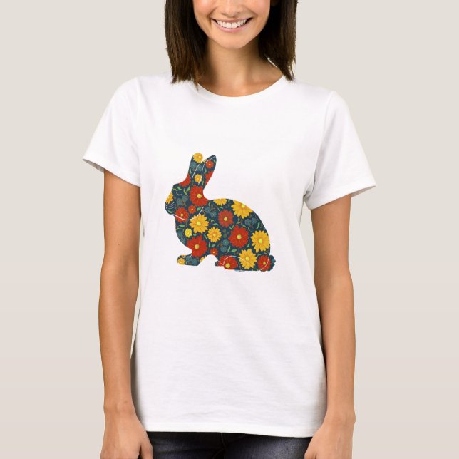 Retro blommor kanin kanin t shirt (Framsida)