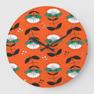 Retro-blommor, löv: Sömlöst mönster. Stor Klocka