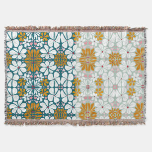 Retro-blommor med 70-sekunders groovy grönt Throw Filt
