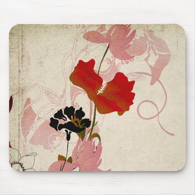 Retro blommor Mousepad Musmatta (Framsidan)