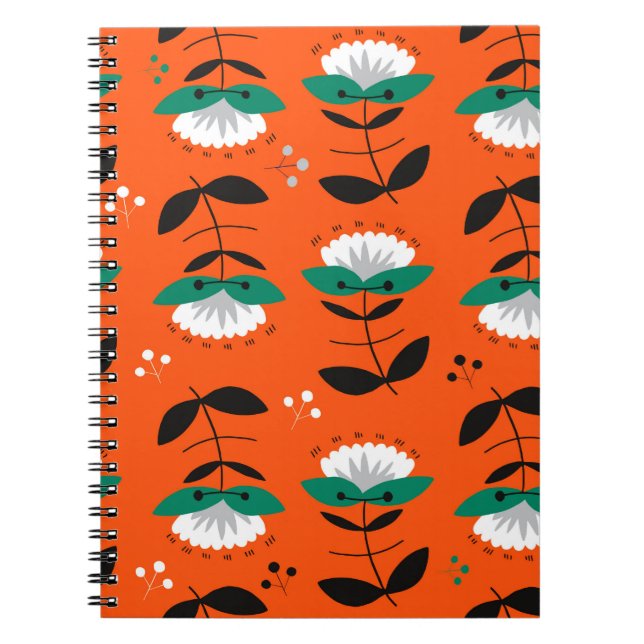 Retro-blommor och löv sömlös mönster.  anteckningsbok (Framsidan)
