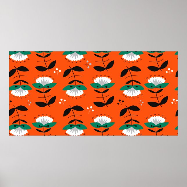 Retro-blommor och löv sömlös mönster. poster (Framsidan)