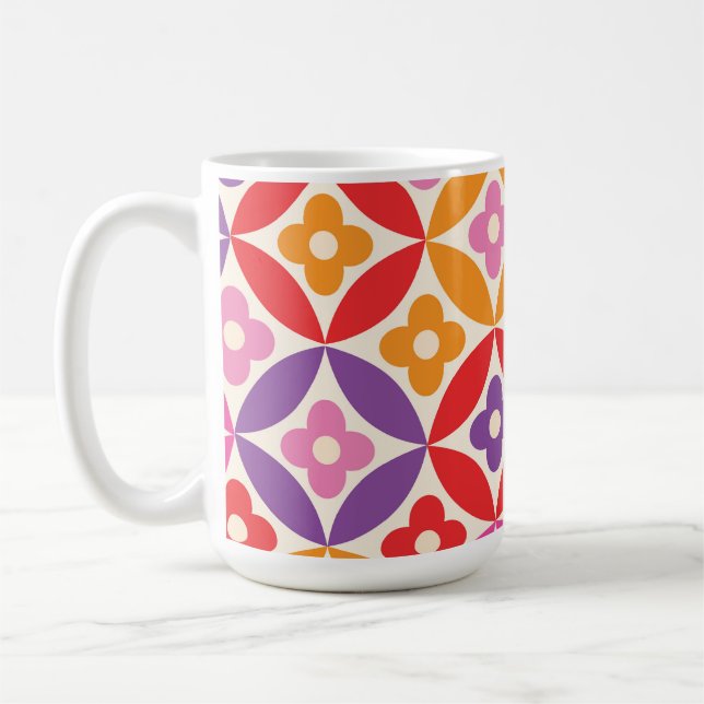 Retro blommor på mitten av seklets cirklar Mönster Kaffemugg (Vänster)