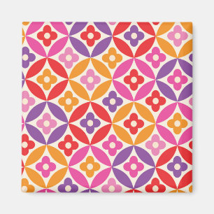 Retro blommor på mitten av seklets cirklar Mönster Magnet