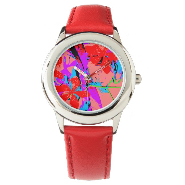 Retro blommor rosa armbandsur (Framsida)