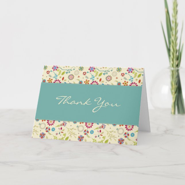 Retro blommor · Teal · Tackkort (Framsida)