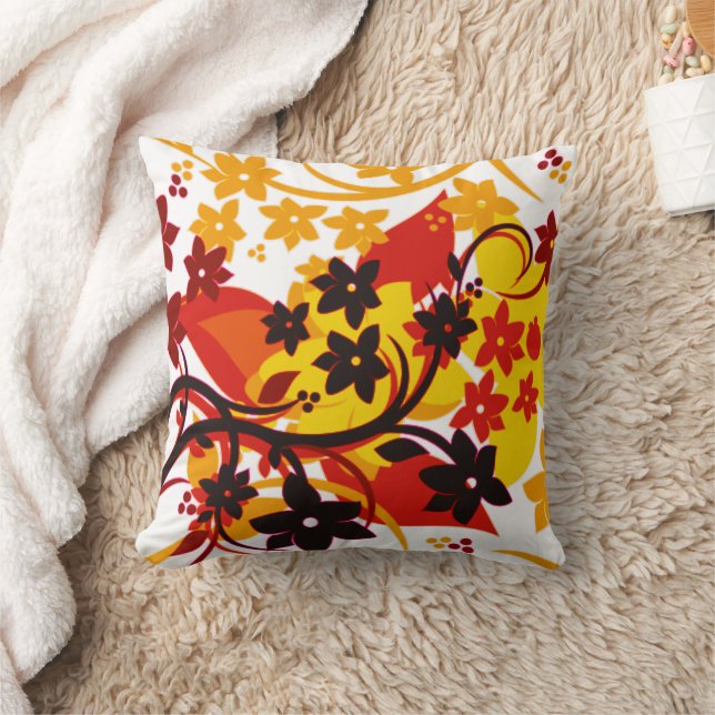 [Retro blommotiv] Orange botanisk grafisk design Kudde (Filt)