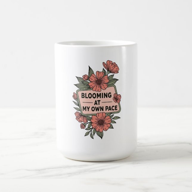 Retro-blomning i min egen takt rosa blommor design kaffemugg (Center)