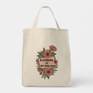 Retro-blomning i min egen takt rosa blommor design tygkasse
