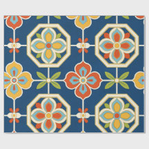 Retro blomplattforms Mönster Marinblå Orange & Gul