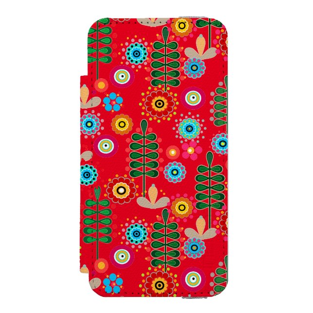 Retro, blomrosa mönster incipio iPhone-plånbok iPhone Wallet Skal (Folio Framsidan)