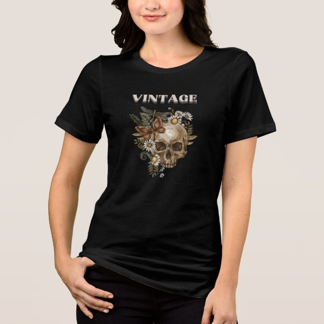 Retro blomster Gotisk estetik T Shirt (Framsida)