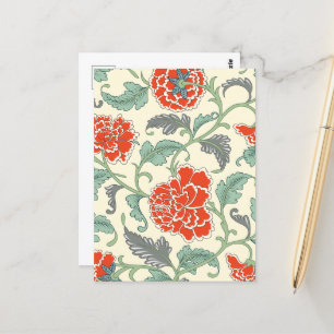 Retro blomster japansk stil Röd Elfenben Grön Vykort