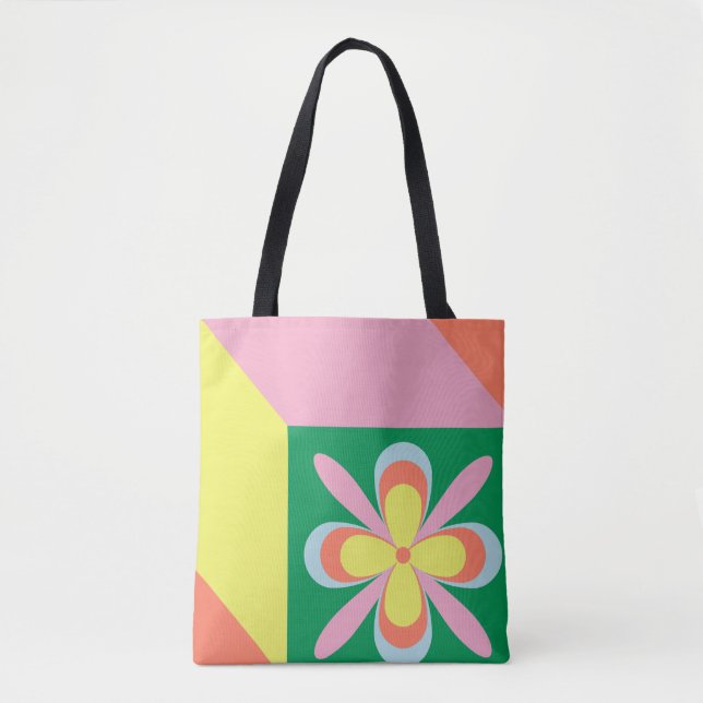 Retro blomster Mönster färgglatt Vår Blomma Design Tygkasse (Framsida)