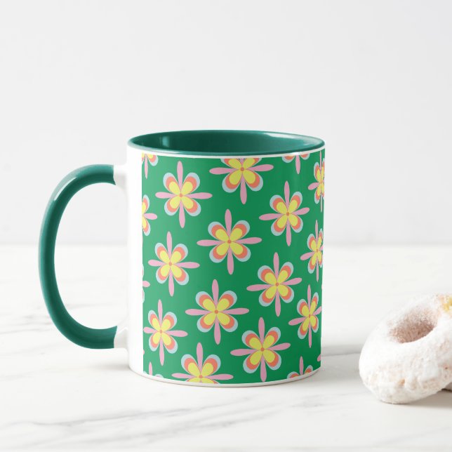 Retro blomster Mönster Färgrik Vår Blomma Design Mugg (Med munk)