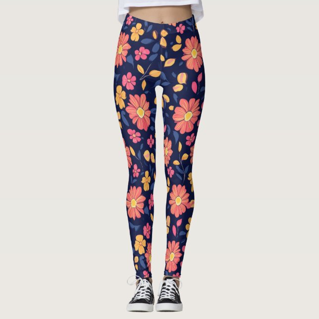 Retro blomster Mönster Leggings (Framsida)