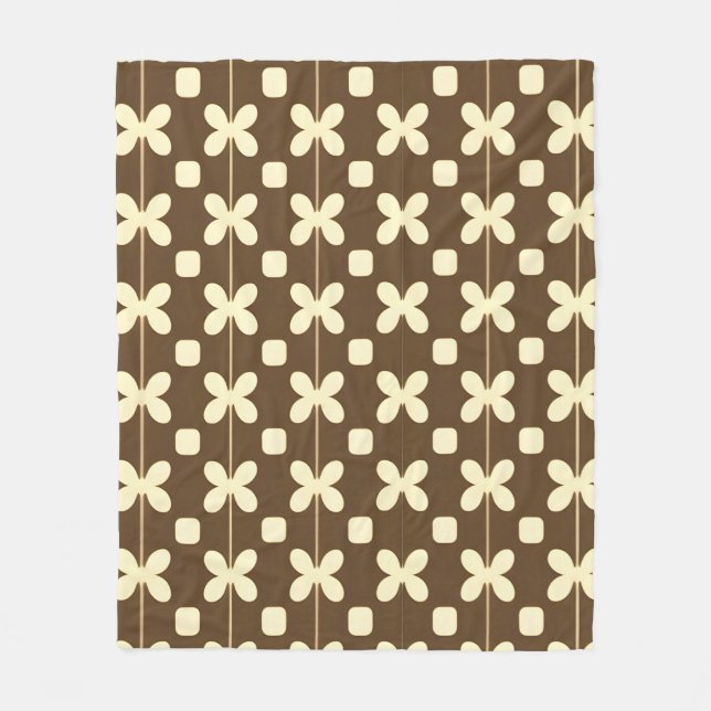 Retro blomster Mönster med Brun och Beige Fleecefilt (Framsidan)