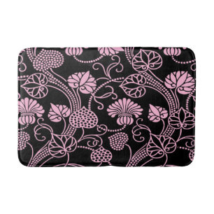 Retro blomster Mönster Rosa på Svart Badrumsmatta