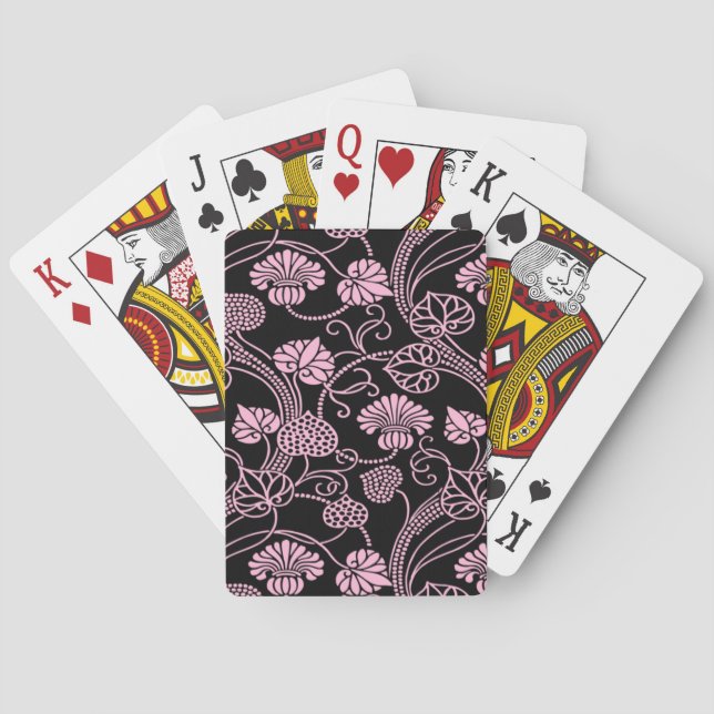 Retro blomster Mönster Rosa på Svart Casinokort (Baksidan)