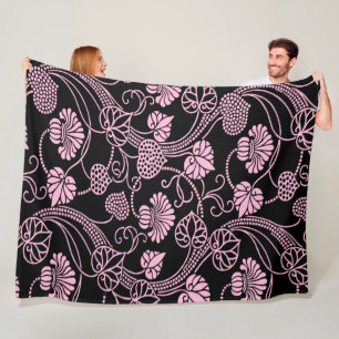 Retro blomster Mönster Rosa på Svart Fleecefilt