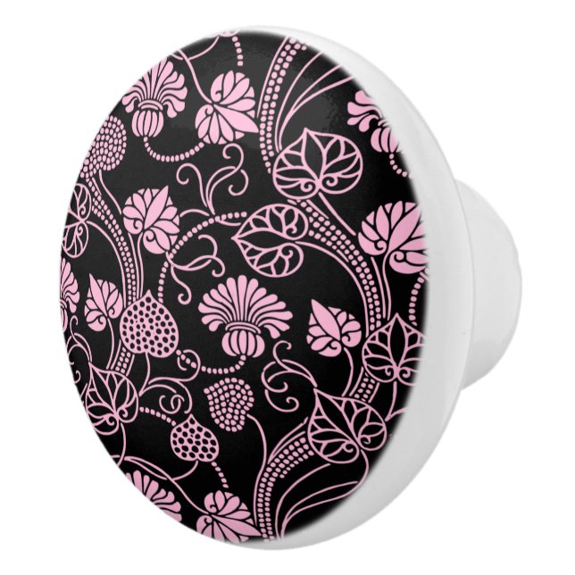 Retro blomster Mönster Rosa på Svart Knopp (Höger)